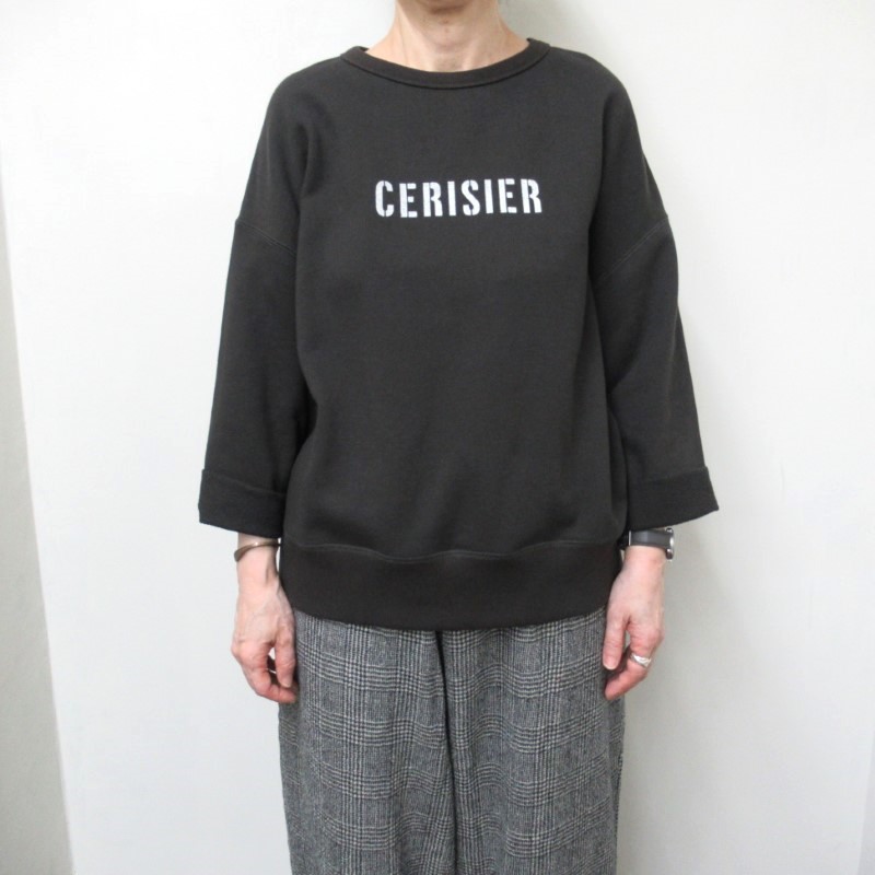 NOUVELLES DU PARADIS ロゴ8分袖プルオーバー(CERISIER)/Charcoal88 【日本製】